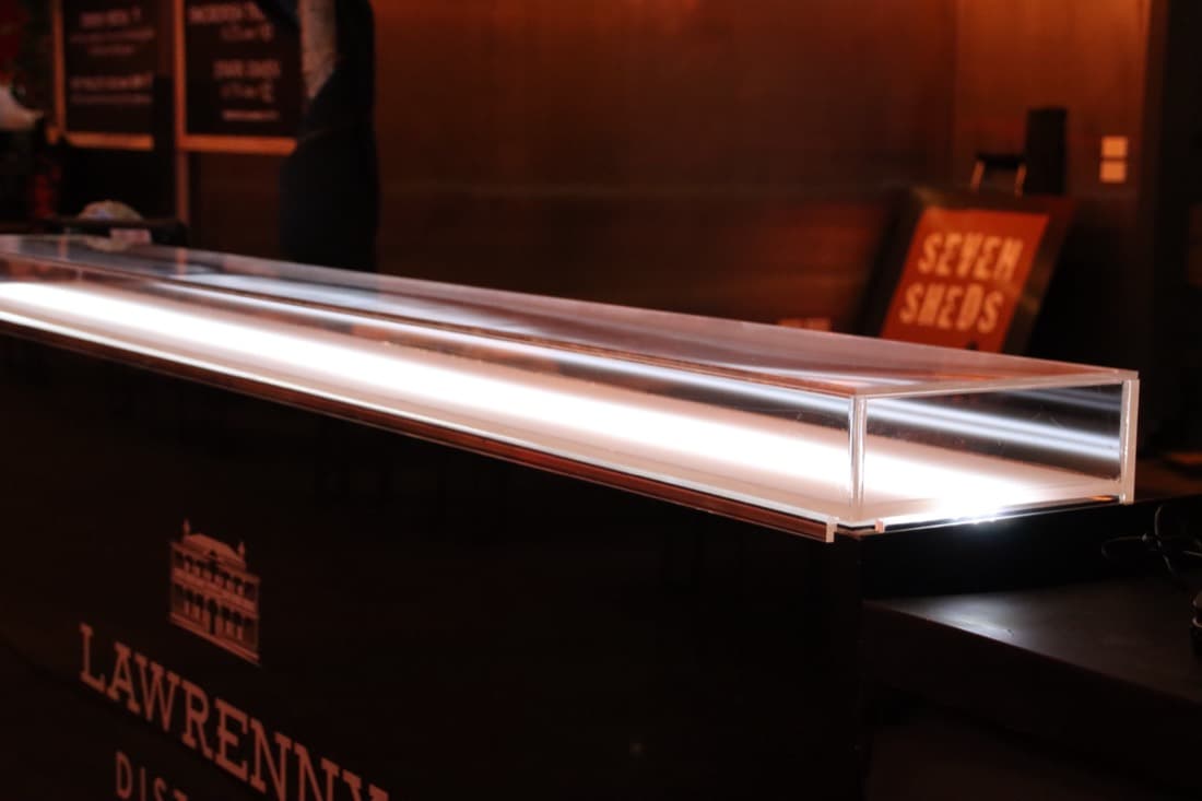Illuminated clear acrylic LED light box unit, fabricated for an electrical display fitting