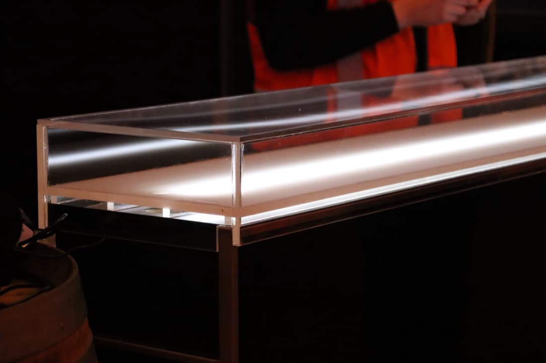 Clear acrylic illuminated bar-top unit with internal LED lighting, custom fabricated