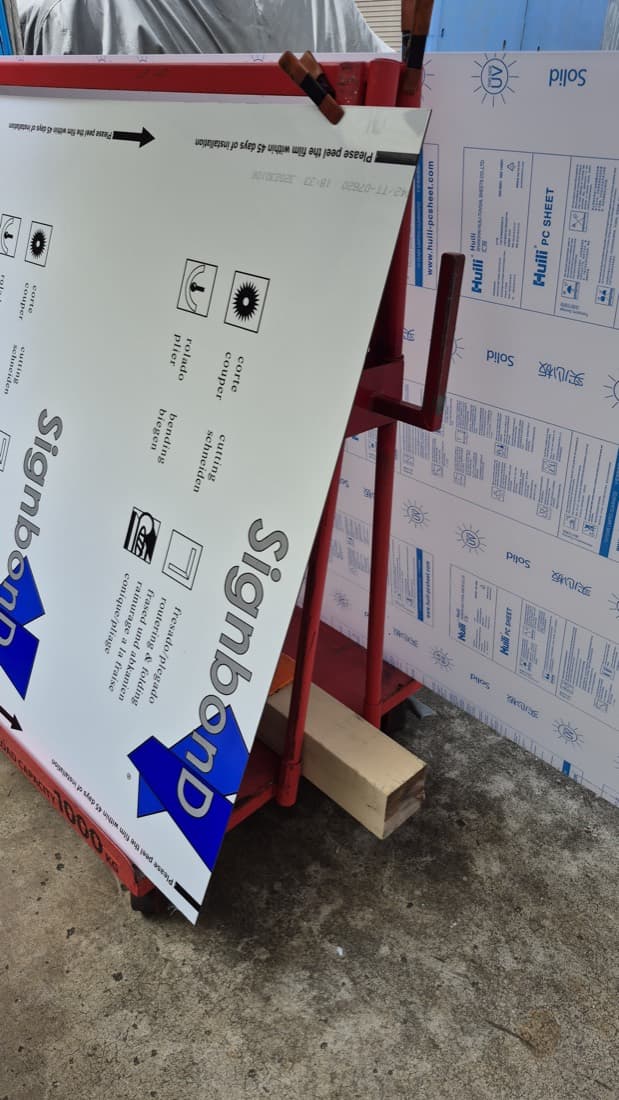 Polycarbonate and composite replacement sheet material on a workshop trolley